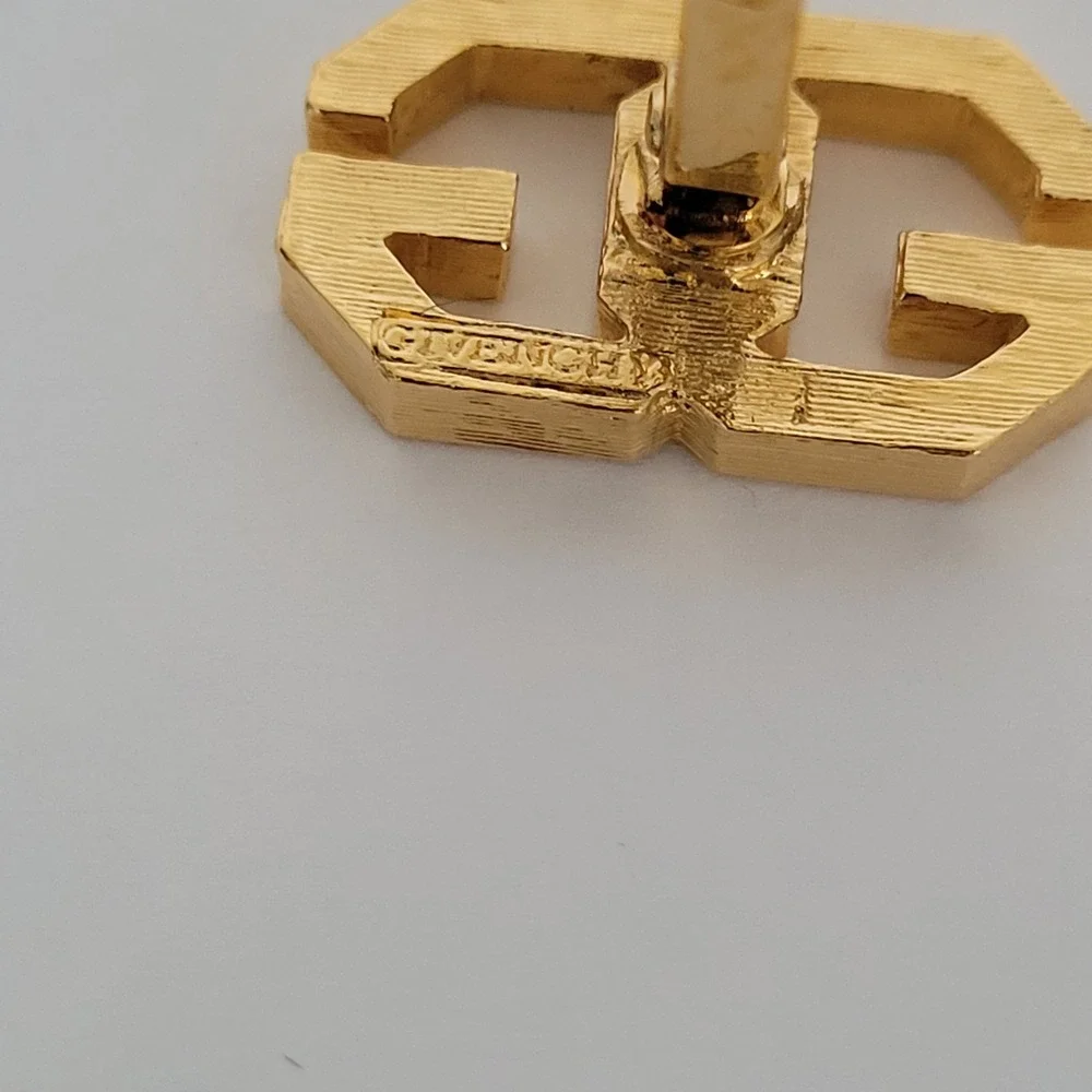 Givenchy Vintage Double G Logo Cufflinks Gold Tone Geometric Designer Mens Acces